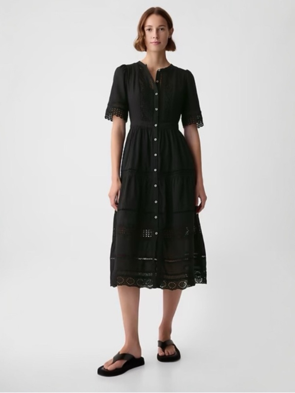GAP Black Lace Trim Midi Dress BNWT Small
